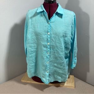 LL Bean Linen Top Womens 3/4 Sleeve Shirt